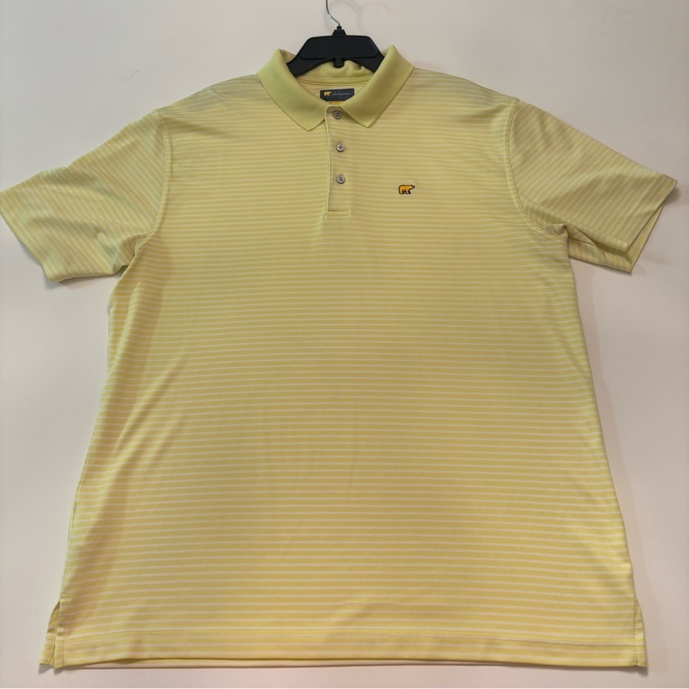 Jack Nicklaus Golf Polo Shirt Men’s XL Yellow White Striped Performance Stretch